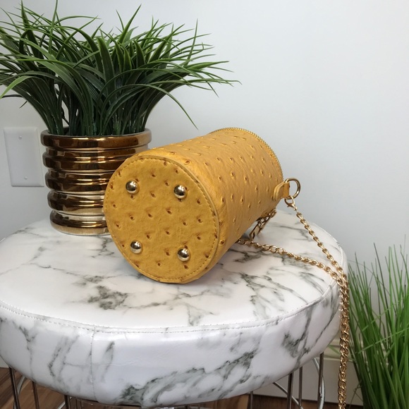 ‼️ Ostrich Barrel Mustard Color Purse Bag Chain - Picture 6 of 8